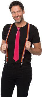partychimp Carnaval verkleedset bretels en stropdas - regenboog - roze - volwassenen/unisex - feestkleding