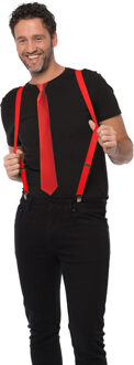partychimp Carnaval verkleedset bretels en stropdas - rood - volwassenen/unisex - feestkleding accessoir