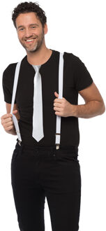 partychimp Carnaval verkleedset bretels en stropdas - wit - volwassenen/unisex - feestkleding accessoir