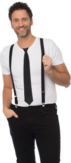 partychimp Carnaval verkleedset bretels en stropdas - zwart - volwassenen/unisex - feestkleding accessoir