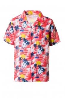 partychimp Carnavalskleding Hawaii verkleden |Hawaii kleding | Hawaii blouse voor mannen | Rood| M-L