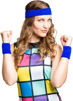 partychimp Foute 80s/90s party verkleed accessoire zweetbandjes set - blauw - jaren 80/90 thema feestje