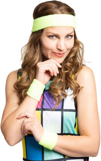partychimp Foute 80s/90s party verkleed accessoire zweetbandjes set - neon geel - jaren 80/90 thema feestje
