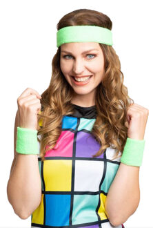 partychimp Foute 80s/90s party verkleed accessoire zweetbandjes set - neon groen - jaren 80/90 thema feestje Fluor groen
