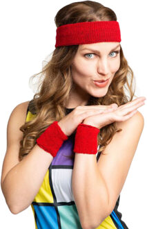 partychimp Foute 80s/90s party verkleed accessoire zweetbandjes set - rood - jaren 80/90 thema feestje