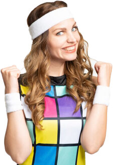 partychimp Foute 80s/90s party verkleed accessoire zweetbandjes set - wit - jaren 80/90 thema feestje