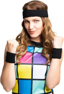 partychimp Foute 80s/90s party verkleed accessoire zweetbandjes set - zwart - jaren 80/90 thema feestje