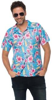 partychimp Luxe Hawaii Blouse Heren | Maat 2XL| Blauw| Carnaval | Verkleedkleding | Caribbean| Tropisch |Hawaii Shirt Heren |Overhemd
