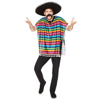 partychimp Mexicaanse poncho - regenboog kleuren - one size - Verkleedkleding voor volwassenen One size