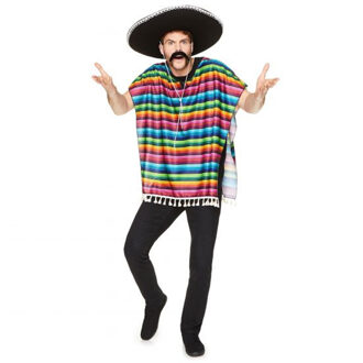 partychimp Mexicaanse poncho - regenboog kleuren - one size - Verkleedkleding voor volwassenen