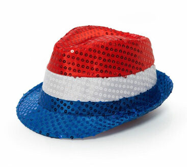 partychimp Nederlandse vlag gleufhoed/hoedje met pailletten - rood/wit/blauw - Verkleedhoofddeksels Multikleur