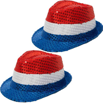 partychimp Pailletten hoed - 2x - rood/wit/blauw - volwassenen - gleufhoed Nederlandse/Hollandse vlag