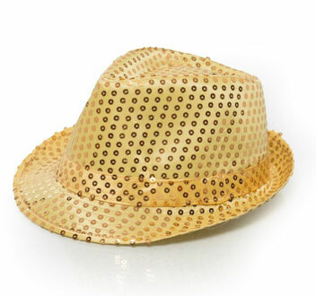 partychimp Trilby hoed met pailletten - goud - glitter - Verkleedhoofddeksels Goudkleurig