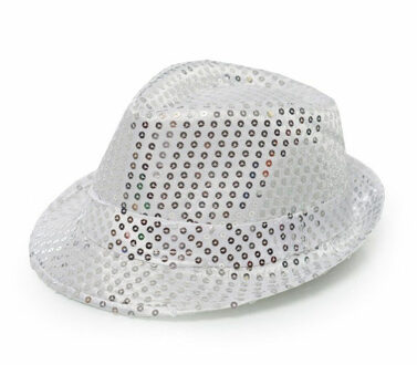 partychimp Trilby hoed met pailletten - zilver - glitter - Verkleedhoofddeksels Zilverkleurig