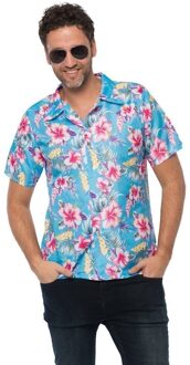 partychimp Tropical party Hawaii blouse heren - bloemen - blauw - carnaval/themafeest - Hawaii - plus size 58 (3XL)