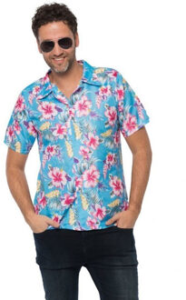 partychimp Tropical party Hawaii blouse heren - bloemen - blauw - carnaval/themafeest - plus size Kobalt blauw