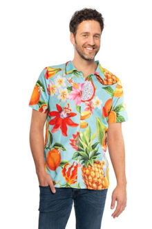 partychimp Tropical party Hawaii blouse heren - bloemen/fruit - blauw - carnaval/themafeest 54 (XL)