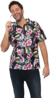 partychimp Tropical party Hawaii blouse heren - bloemen - roze - carnaval/themafeest - Hawaii - Plus Size 56 (2XL)