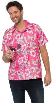 partychimp Tropical party Hawaii blouse heren - bloemen - roze - carnaval/themafeest - Hawaii - plus size 58 (3XL)