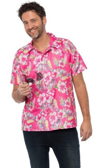 partychimp Tropical party Hawaii blouse heren - bloemen - roze - carnaval/themafeest - plus size