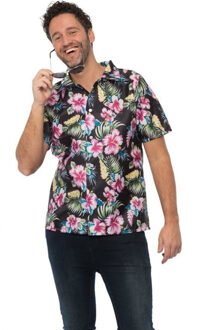 partychimp Tropical party Hawaii blouse heren - bloemen - roze - carnaval/themafeest- Plus Size