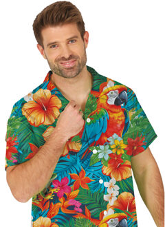 Partychimp Tropical party Hawaii blouse heren - tropische bloemen - oranje - carnaval/themafeest - Hawaii L