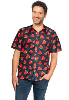 partychimp Tropical party Hawaii blouse heren - watermeloen - zwart 52 (L)