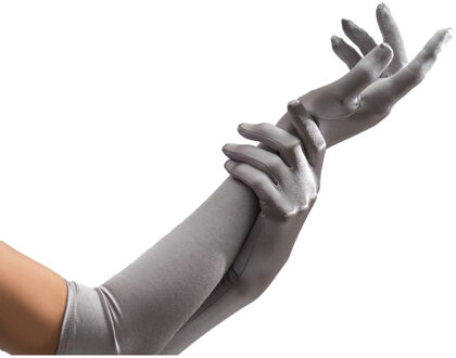 partychimp Verkleed handschoenen voor dames - zilver - lang model - polyester - 40 cm