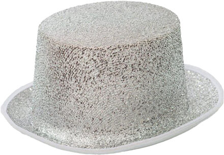 partychimp Verkleed hoed - glitter zilver - volwassenen - carnaval - kleuren thema - feestkleding accessoires