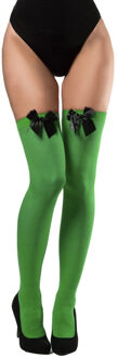 partychimp Verkleed kniekousen - groen met zwarte strikjes - one size - voor dames One size