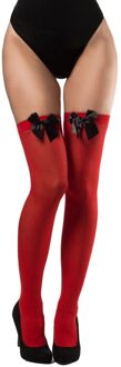 partychimp Verkleed kniekousen - rood met zwarte strikjes - one size - voor dames One size