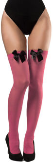 partychimp Verkleed kniekousen - roze met zwarte strikjes - one size - voor dames