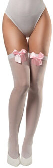 partychimp Verkleed kniekousen - wit met roze strikjes - one size - voor dames One size
