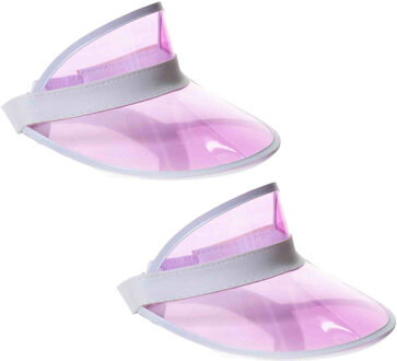 partychimp Verkleed zonneklep - 2x - transparant/roze - Jaren 80 - 80s verkleedaccessoires