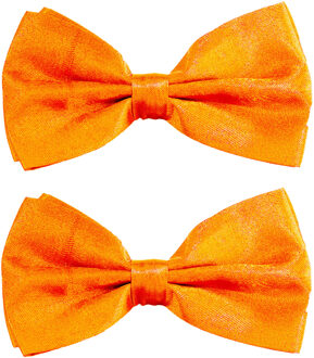 partychimp Vlinderstrikje - 2x - glans oranje - polyester - volwassenen - strik