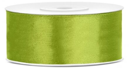Partydeco 1x Appel groen satijnlint rol 2,5 cm x 25 meter cadeaulint verpakkingsmateriaal - Cadeaulinten