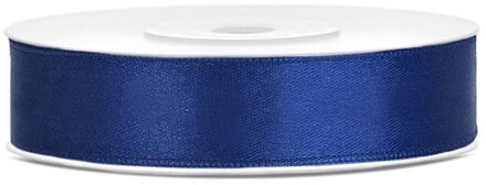 Partydeco 1x Donker blauw satijnlint rollen 1,2 cm x 25 meter cadeaulint verpakkingsmateriaal - Cadeaulinten