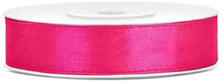 Partydeco 1x Donker roze satijnlint rollen 1,2 cm x 25 meter cadeaulint verpakkingsmateriaal - Cadeaulinten