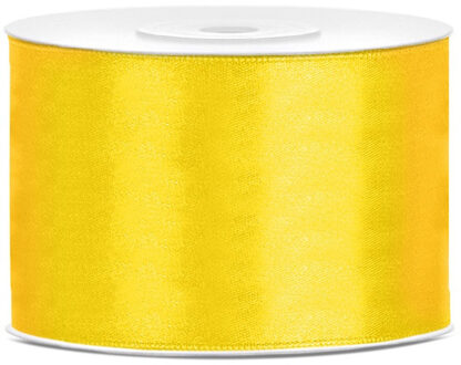Partydeco 1x Gele satijnlint rollen 5 cm x 25 meter cadeaulint verpakkingsmateriaal - Cadeaulinten Geel