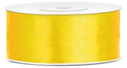 Partydeco 1x Hobby/decoratie gele satijnen sierlint 2,5 cm/25 mm x 25 meter - Cadeaulinten satijnlinten/ribbons - Gele linten - Hobbymateriaal benodigdheden - Verpakkingsmaterialen - Action products