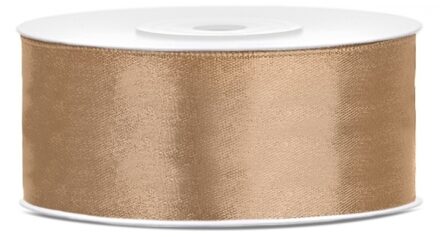 Partydeco 1x Hobby/decoration goud satin ribbon 2.5 cm/25 mm x 25 meters Champagne