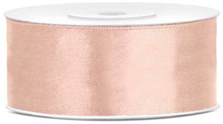 Partydeco 1x Perzik roze satijnlint rol 2,5 cm x 25 meter cadeaulint verpakkingsmateriaal - Cadeaulinten Oranje