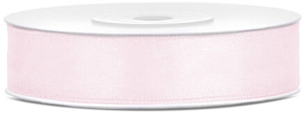 Partydeco 1x Poeder roze satijnlint rollen 1,2 cm x 25 meter cadeaulint verpakkingsmateriaal - Cadeaulinten