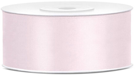 Partydeco 1x Poeder roze satijnlintop rol 2,5 cm x 25 meter cadeaulint verpakkingsmateriaal - Cadeaulinten