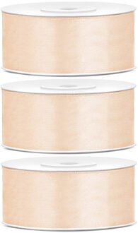 Partydeco 3x Creme satijnlinten op rol 2,5 cm x 25 meter cadeaulint verpakkingsmateriaal - Cadeaulinten Crème