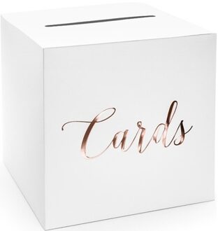 Partydeco Bruiloft/huwelijk enveloppendoos wit/rosegoud Cards 24 cm Rose goud