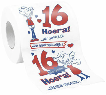 Partydeco Cadeau toiletpapier/wc-papier rol 16 jaar - 16e verjaardag - Fopartikelen Wit