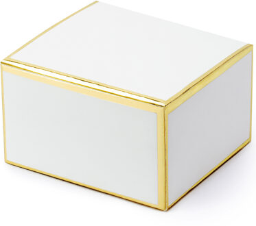 Partydeco cadeaudoosje - Bruiloft - 10x - wit/goud - papier - 6 x 4 cm - Cadeaudoosjes