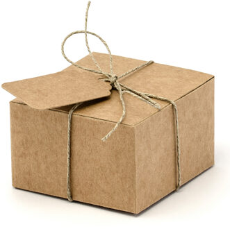 Partydeco Cadeaudoosje Kraft - Bruiloft bedankje - 10x stuks met etiketten - bruin - 6 x 4 cm