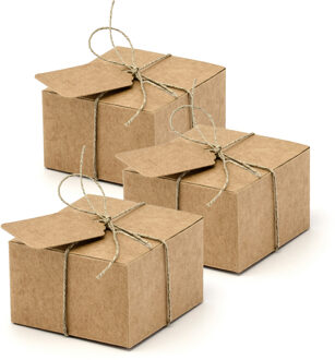 Partydeco Cadeaudoosje Kraft - Bruiloft bedankje - 20x stuks met etiketten - bruin - 6 x 4 cm